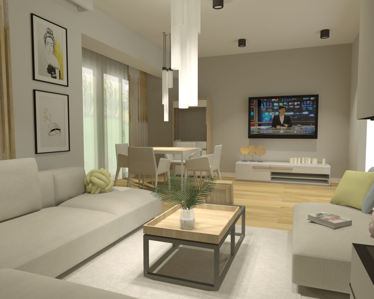 Salon z kominkiem